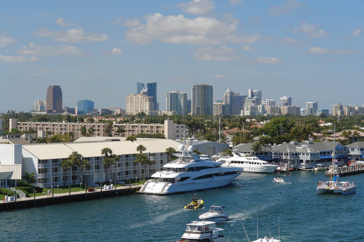 Fort Lauderdale harbor skyline at dusk, Broward County business hub
