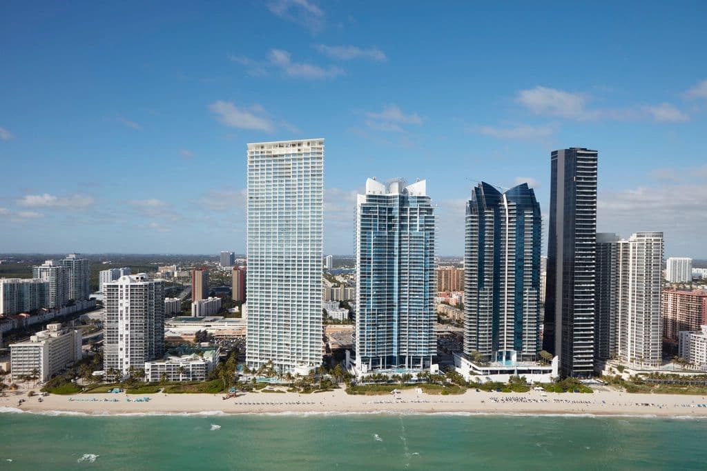 An aerial view of dense Miami Beach development