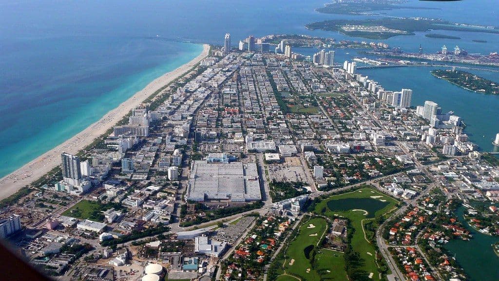 Aerial view of the South Florida coastline