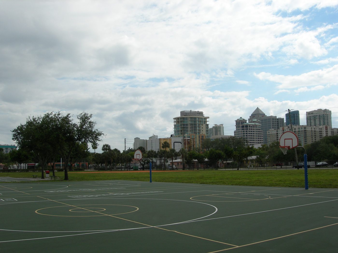Downtown Fort Lauderdale with modern commercial buildings and sports arena