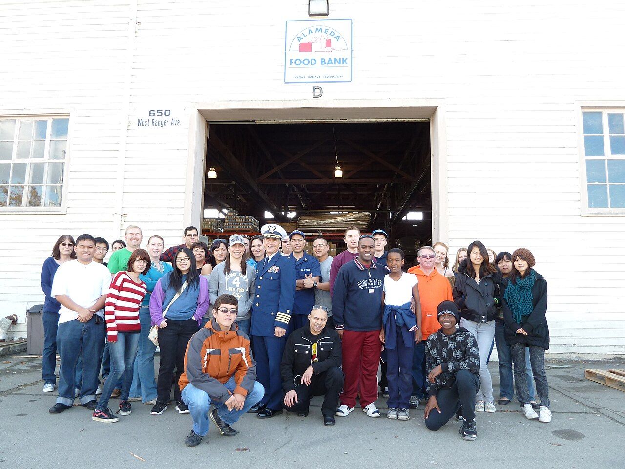 Volunteers gathered at a community food bank