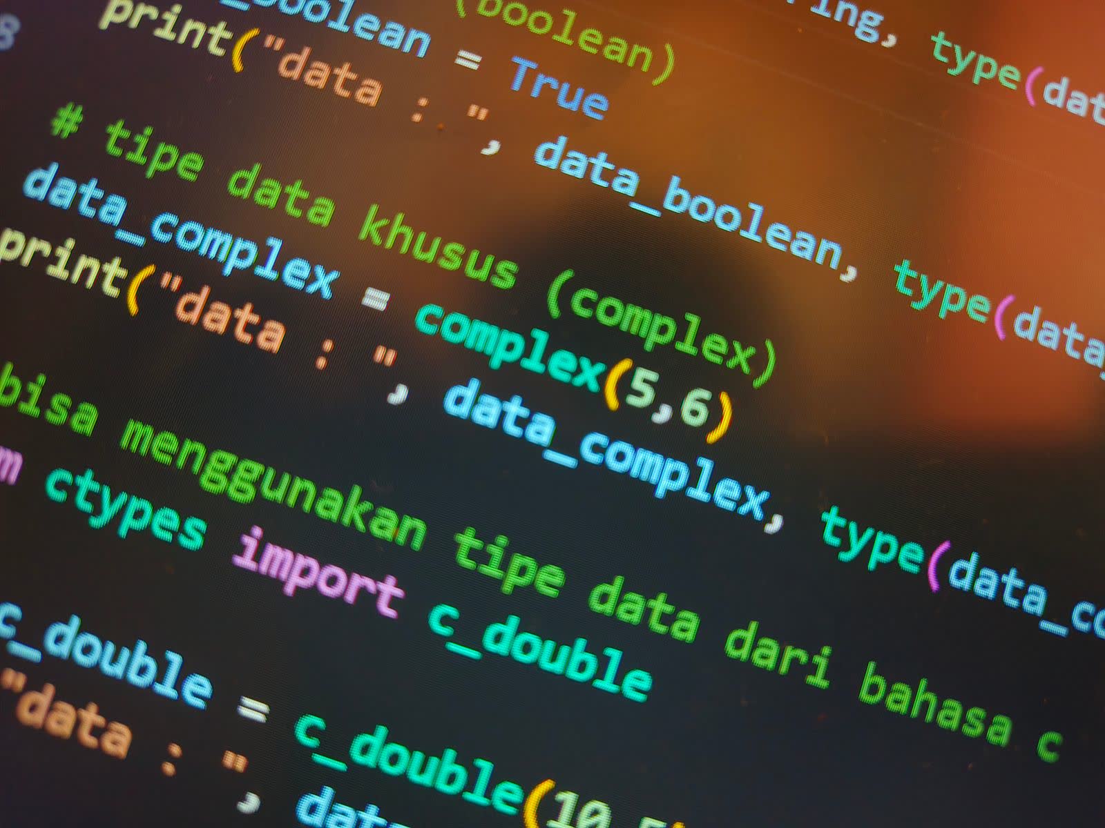 Program code on a screen at a steep angle