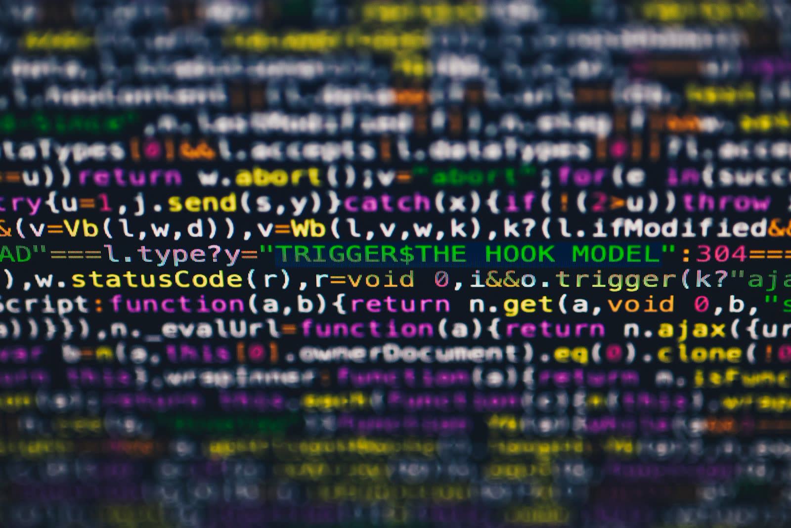 Dense multicolor source code filling a screen